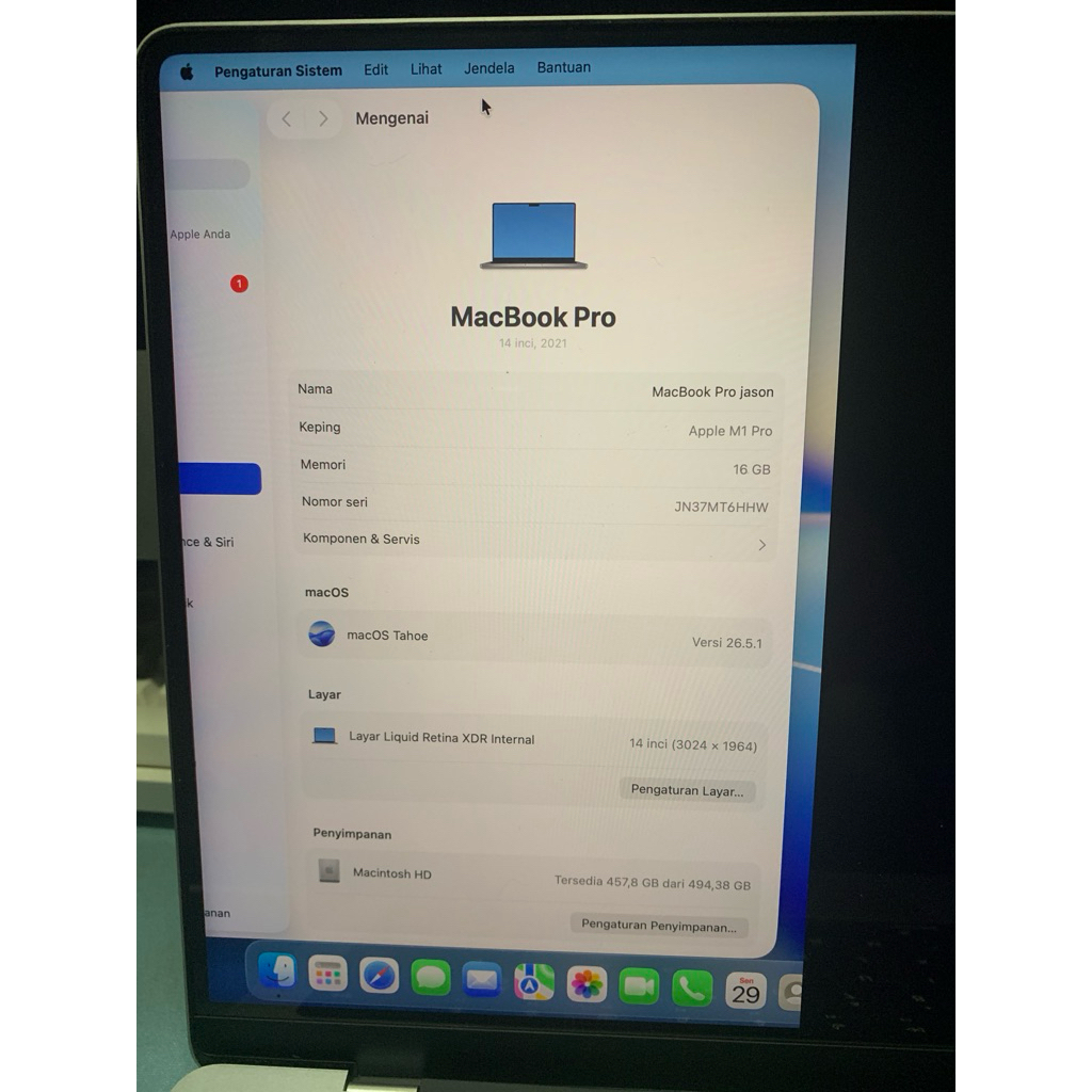 Macbook Pro M1 PRO 16/512 minus