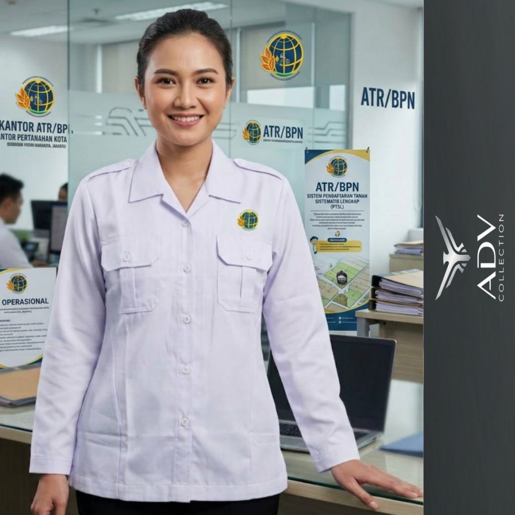 Kemeja Kerja KEMENTERIAN ATR BPN Wanita / Baju Seragam ATR BPN Bahan Drill Tebal / Pakaian Dinas Har