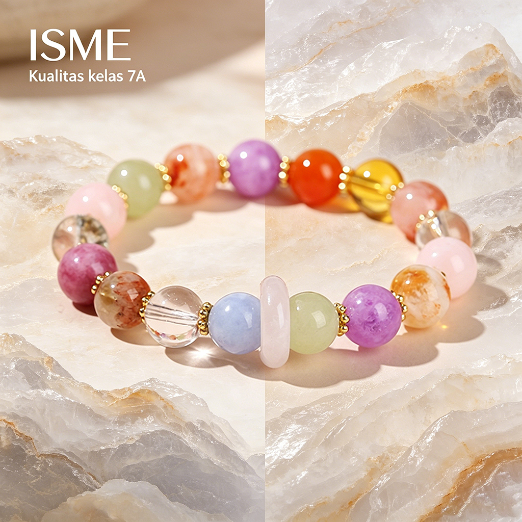 ISME Gelang Batu Alam asli-Gelang jimat keberuntungan kristal multi-permata- gelang aksesoris
