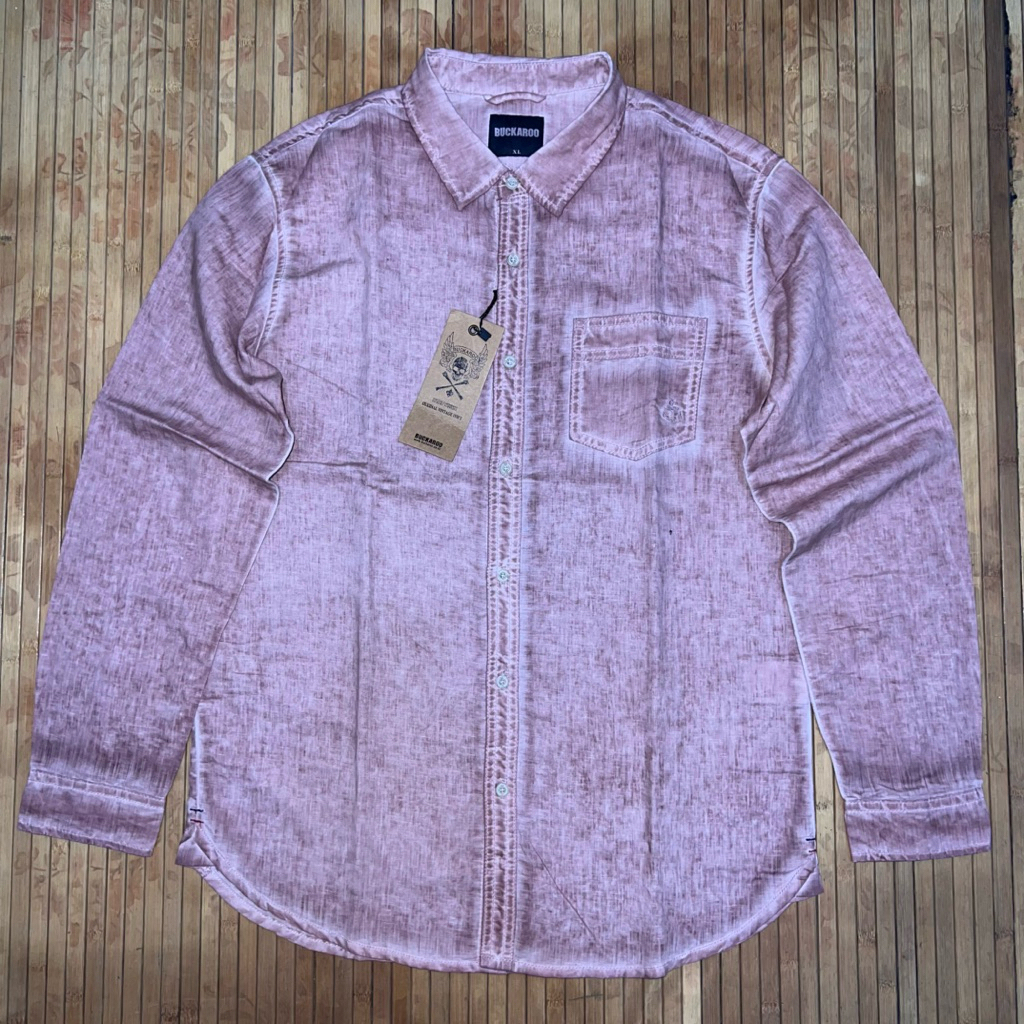 BUCKAROO MOTORCYCLE SOLID PINK TIE DYE LONG SLEEVE LINEN SHIRT