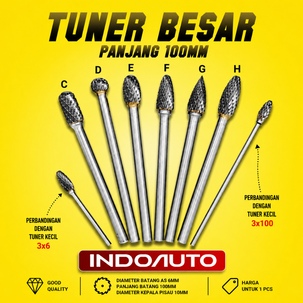 MATA BOR ALAT TUNER CUNER TUNNER PORTING BESAR BATANG 6MM PANJANG 10CM