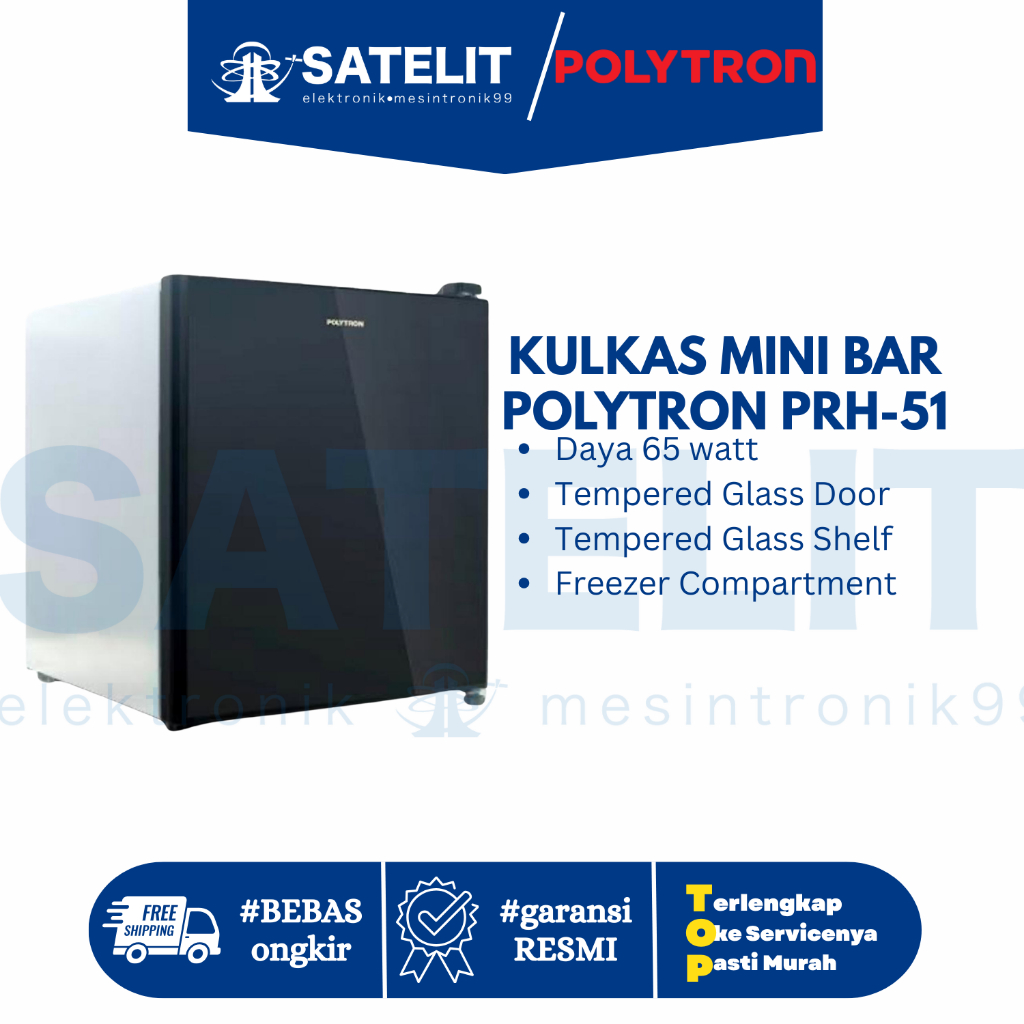 Polytron Mini Refrigerator PRH- 51  – Kulkas Mini Bar 50 L Low Watt, Freezer & Rak Botol