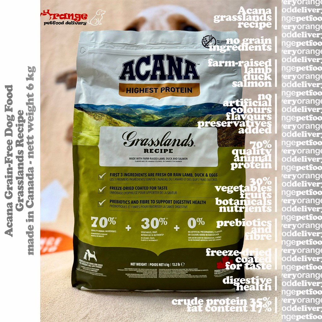 TERMURAH Acana Grasslands Recipe 6 kg with Farm-Raised Lamb, Duck and Salmon Dog Food - Grain Free