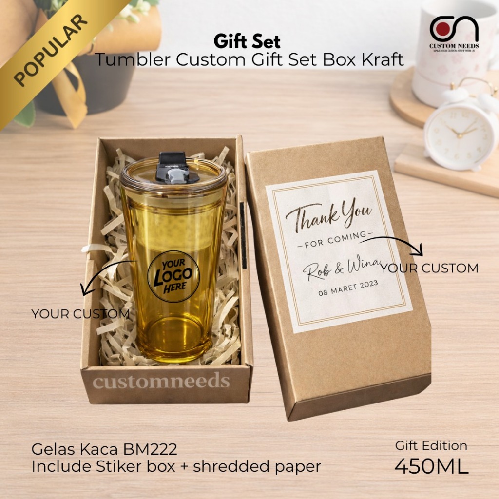 Hampers GELAS KACA Custom Print UV + Box + Stiker Ucapan - GELAS KACA BM222