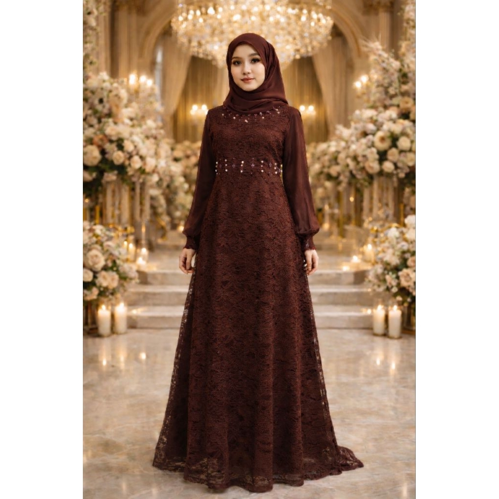 Gamis Nadine mutiara M-L-XL-XXL/Gamis lebaran/Gamis pesta/Dress pesta/Dress wisuda Good Quality
