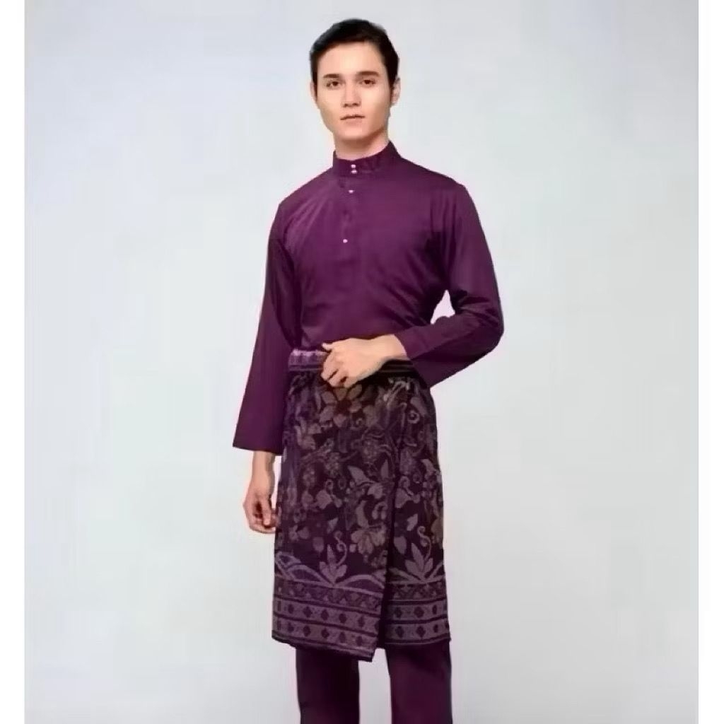 set baju celana teluk belanga cekak musang pria Melayu kurung stelan pakaian adat Melayu