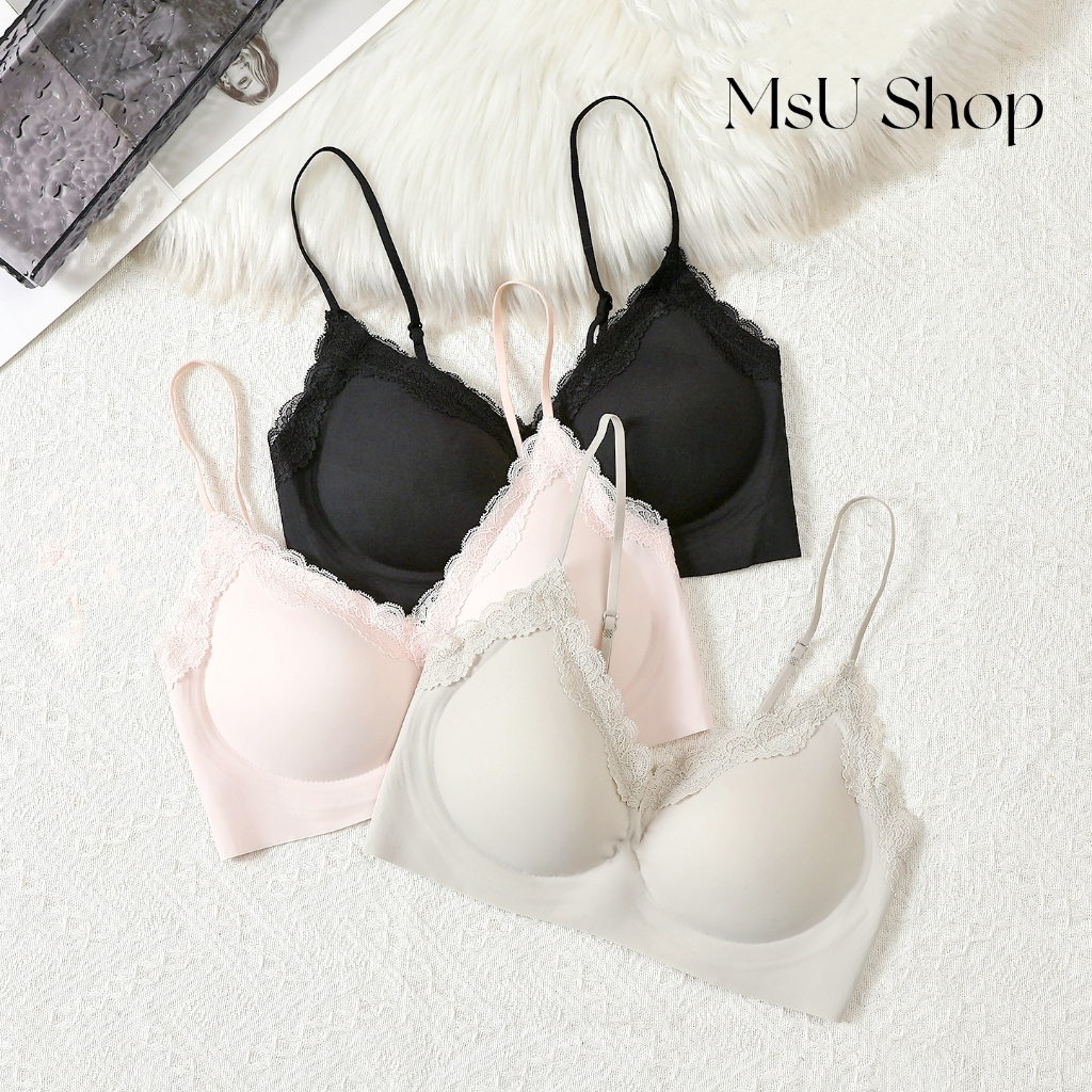 MsU Shop Bra Wanita Lace Deep V - Desain Payudara Seksi dengan Rendah, Bahan Rendah Halus Nyaman, Ta