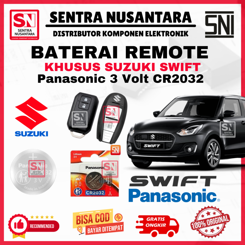 BATERAI REMOTE SUZUKI SWIFT ORIGINAL PANASONIC CR2032 | BATTERY REMOTE SWIFT SUZUKI KUALITAS BAGUS |