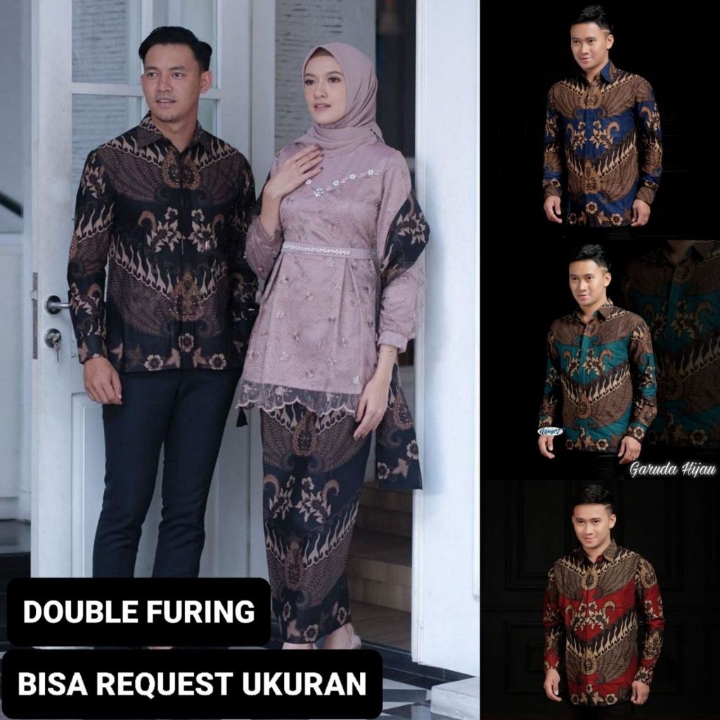 KEMEJA MOTIF GARUDA & ROK LAPIS FURING / BAJU SERAGAM BATIK COUPLE PASANGAN SARIMBIT KELUARGA CUSTOM