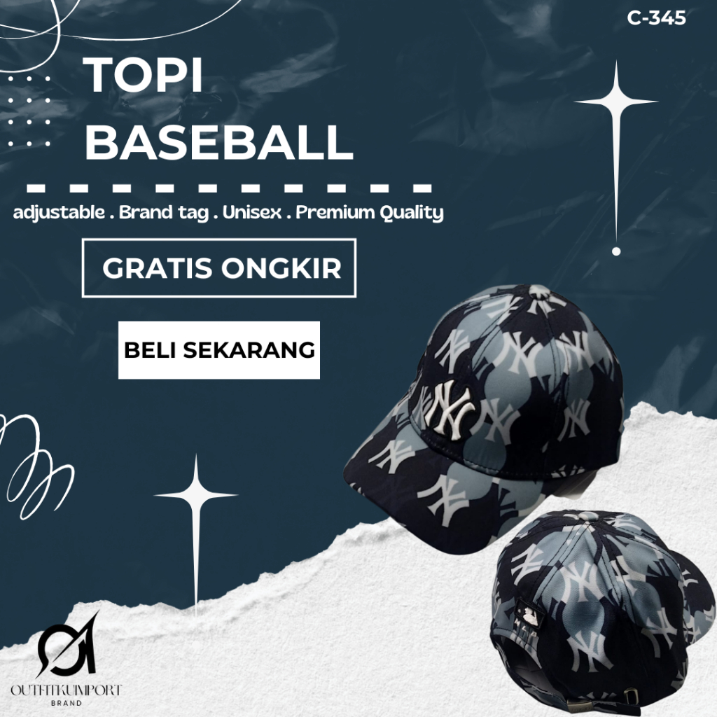 C-345 Topi Baseball MLB NY Argyle Monogram Ball Cap New York Yankees Black