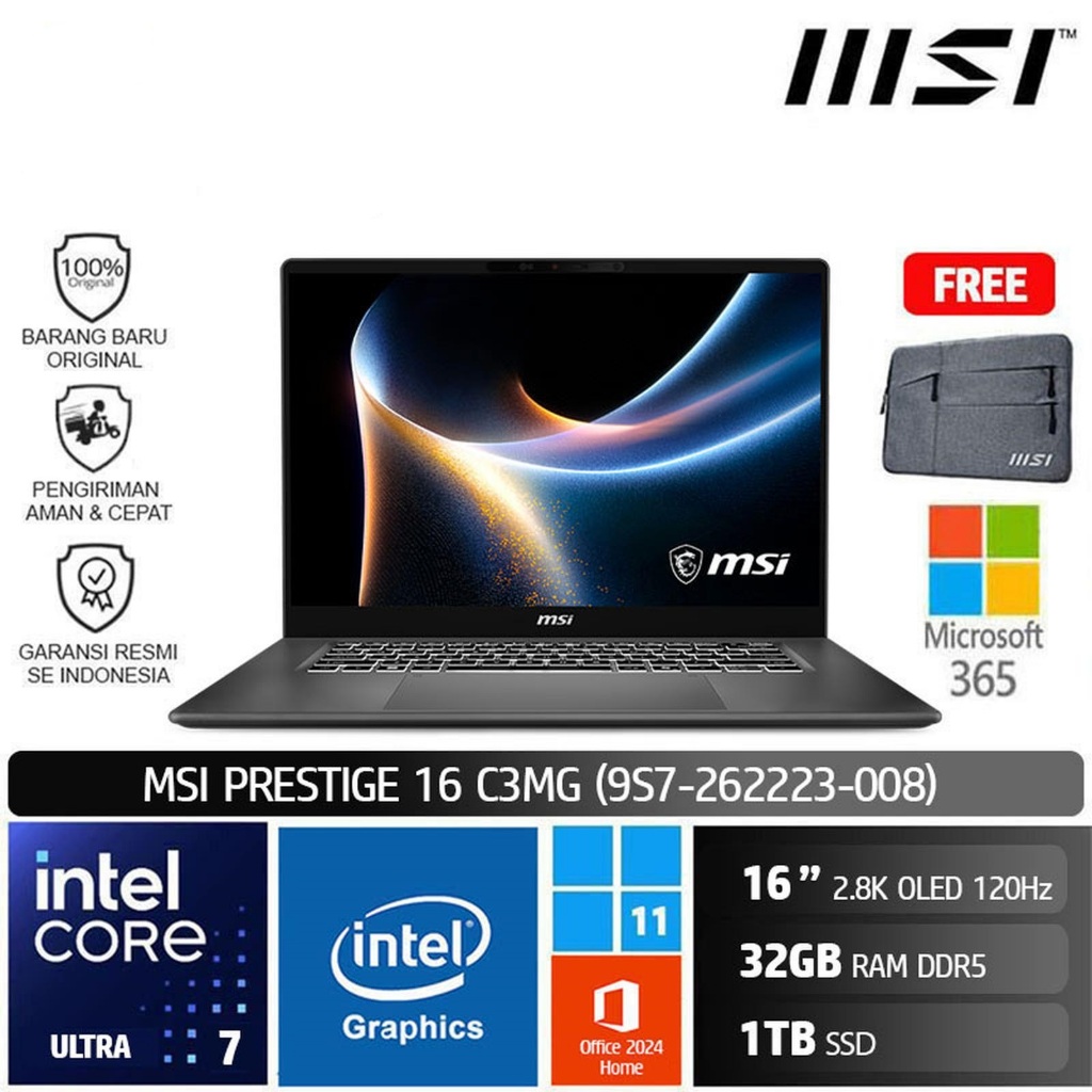 MSI Prestige 16 C3MG 008 Ultra 7 355/32GB/1TB SSD/16" 2.8K OLED/W11