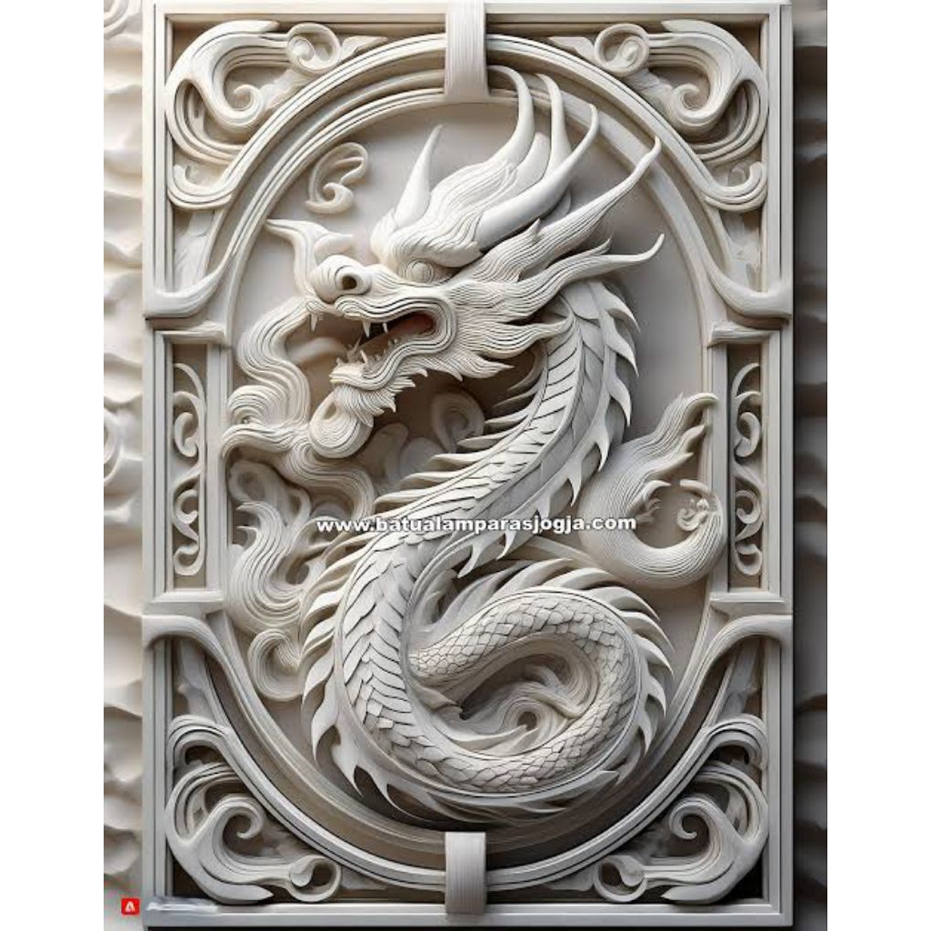 batu ukir naga dragon timbul 3D kerajinan seni batu alam