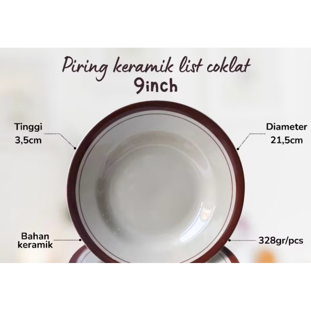 ( Free Kardus & Bublewrap ) 6 Pcs Piring Coklat 8 inch | Piling Lucky Coklat List | Piring Keramik C