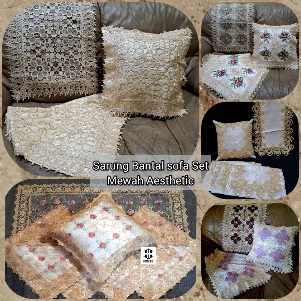Sarung Bantal Sofa Kursi Set Bordir Impor Mewah 40x40 45x45