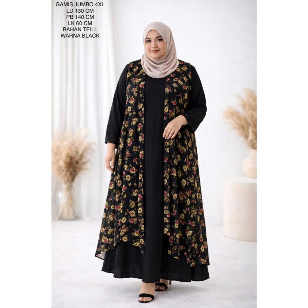Gamis Jumbo Wanita Ld 130 Cm Model Kombinasi Outer Muat Sampai 4XL - Tasya Dress