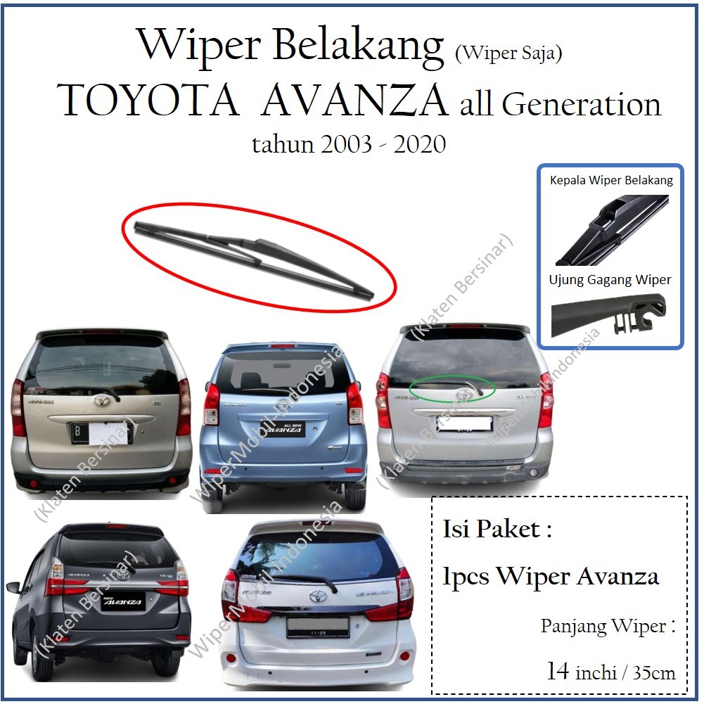 Wiper Kaca Belakang Mobil Toyota AVANZA 2011 2012 2013 2014 2015 2016 2017