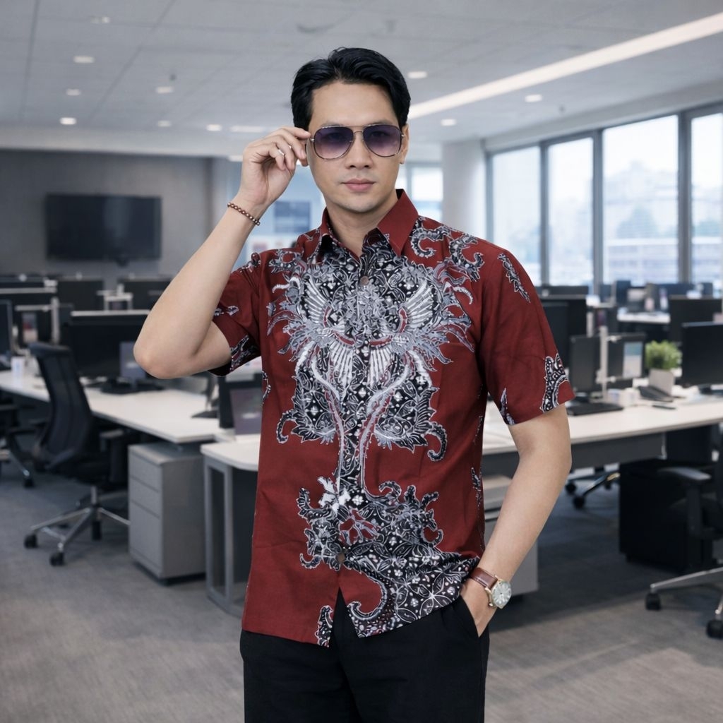 Batik Pria Lengan Pendek  Bisa Seragam Kantor Hajatan Keluarga Tidak Luntur Terbaru Shopee Cod