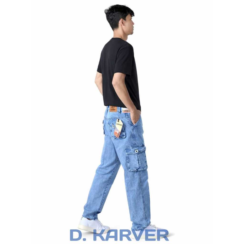 D.KARVER - Celana Jeans Panjang Snow Cargo Pria Standar Regular Loose Fit Pria populer Size 27-39