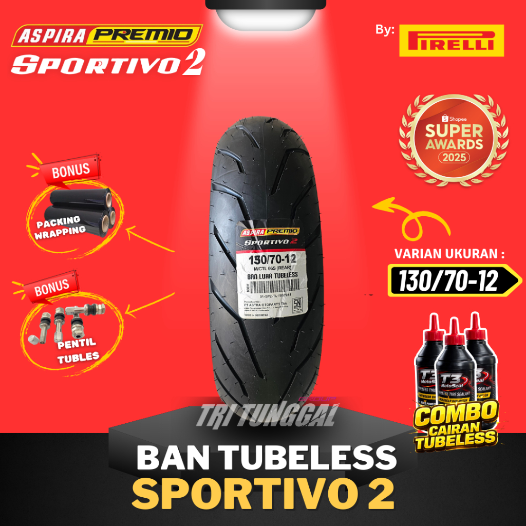 [READY COD] BAN ASPIRA PREMIO SPORTIVO 2 ( 130/70-12 ) TUBELESS MEDIUM SOFT COMPOUND RING 12 / BAN M