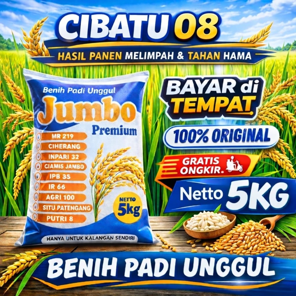 Benih Padi Unggul Cibatu 08 Original Kemasan 5Kg Premium Jumbo