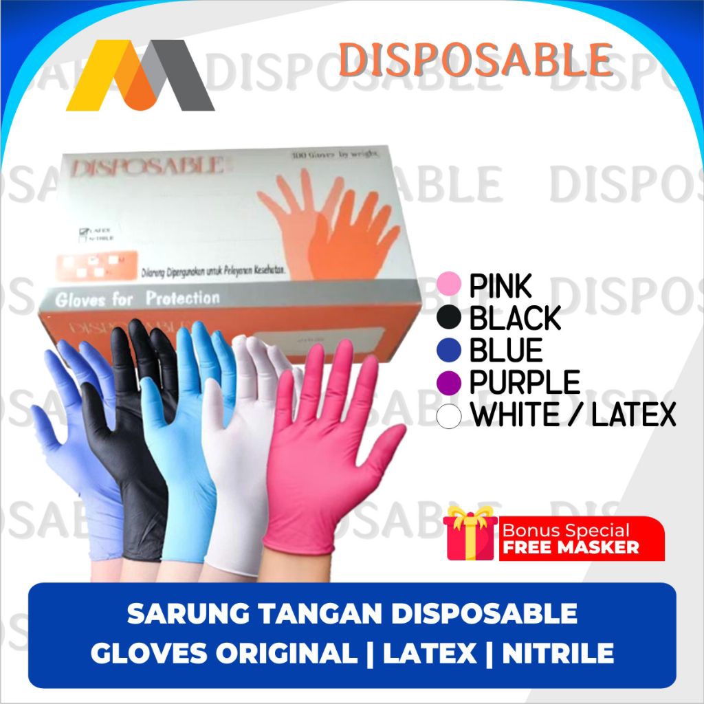Sarung Tangan Non Medis Disposable Gloves Latex / Nitrile Warna / Nitrile Biru / Nitrile Ungu / Nitr