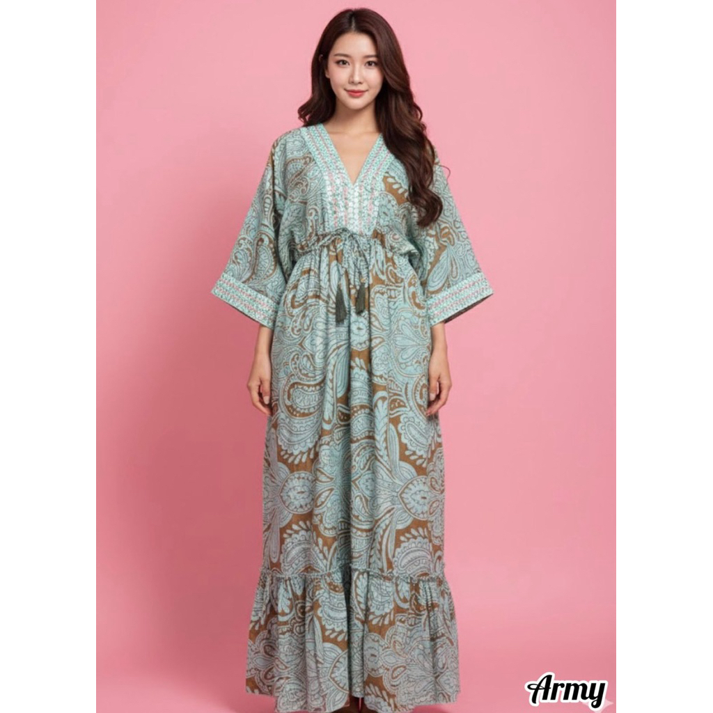 Baju Butterfly Long Dress Silk Katun Khas Thailand Mewah