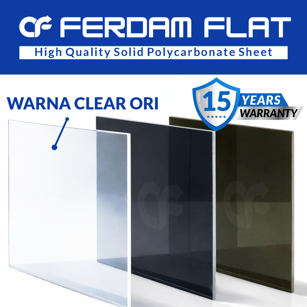 Atap Polycarbonate Ferdam Flat 3mm Solid Sheet - Transparan Anti UV Panas Garansi  (WAJIB CHAT ADMIN