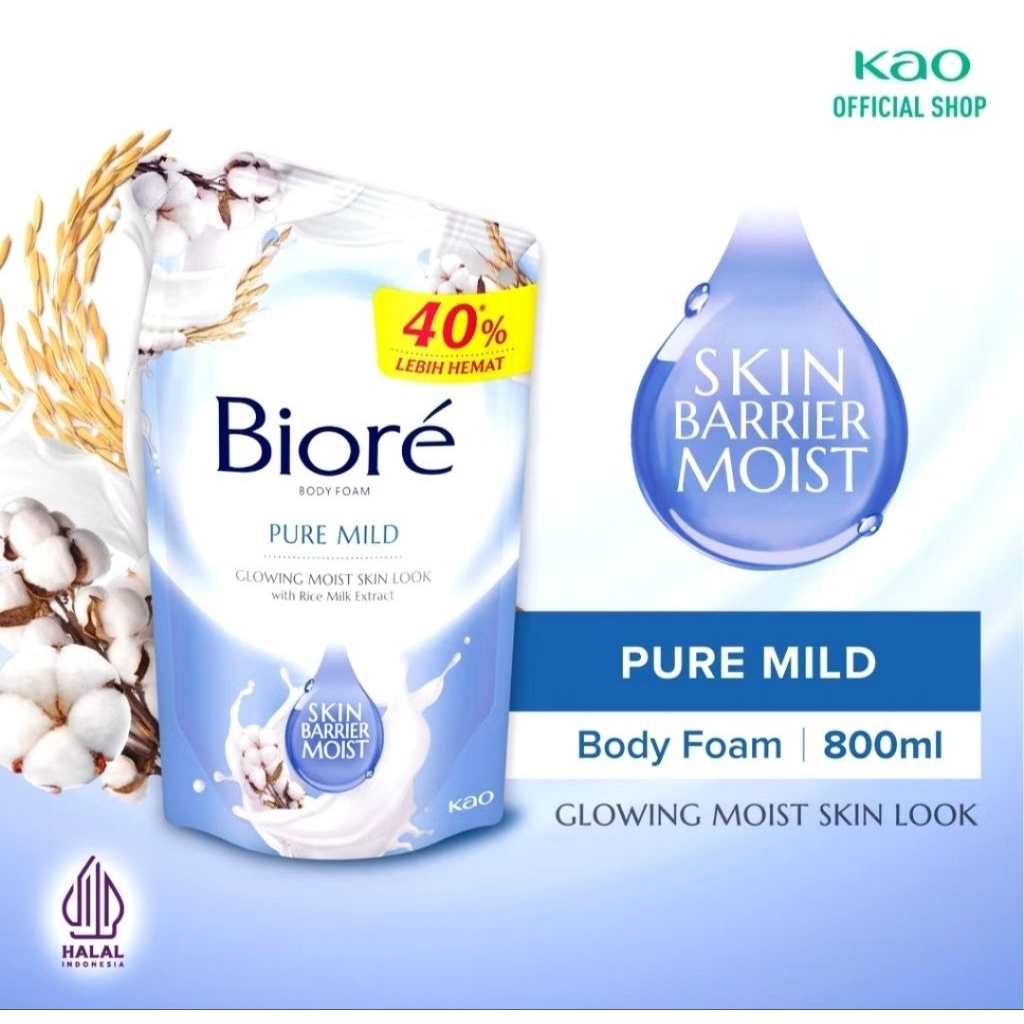 Biore Beauty Body Foam Pure Mild Isi Ulang 800ml Extra Isi 50ml