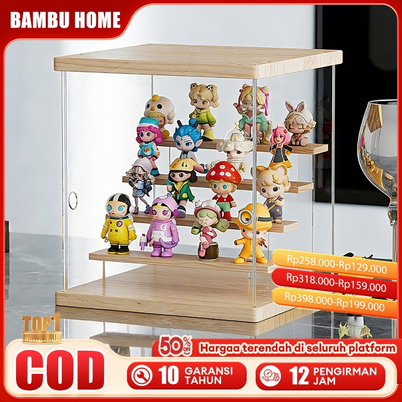 Bambu Display Lemari Tangga Kayu Bambu Premium untuk Blind Box Pop Mart - Rak Hias Koleksi Mainan Mi