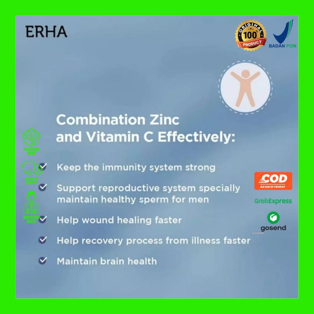 ZINC PLUS Untuk Jerawat Rambut Rontok Vitamin C [1 Box] 60 Kapsul