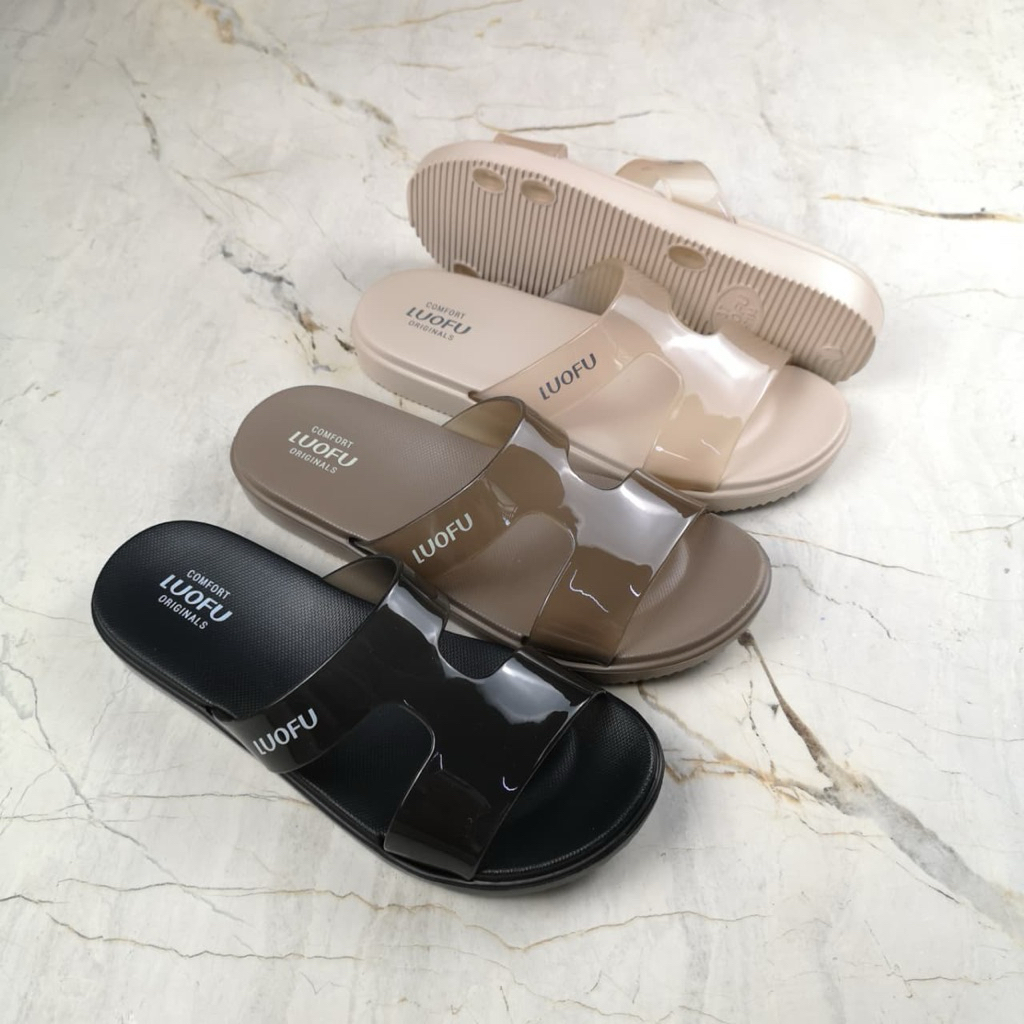 JASHOP LUOFU Sendal Jelly Karet Eva Kokop Transparan Wanita E7190T-B6 [G02]