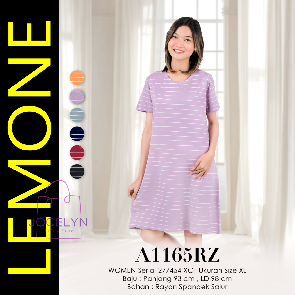 LEMONE Rayon Spandek 1165RZ Mini Dress Daster size XL Santai Babydoll Lengan Pendek Salur Garis warn
