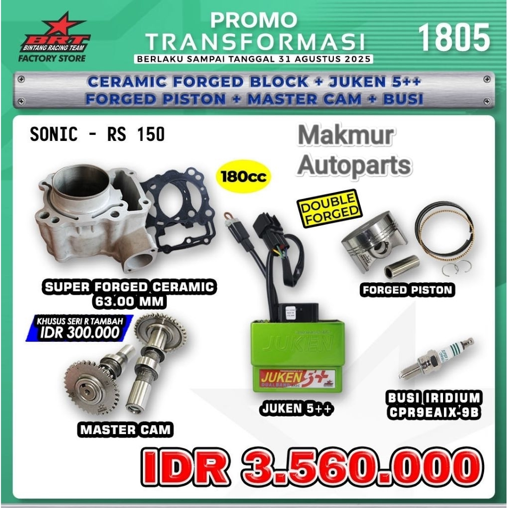 Promo Paket Bore Up Sonic FI CBR 150 R LED CB 150 R Blok seher - Cam Seri S - BINTANG RACING TEAM BR