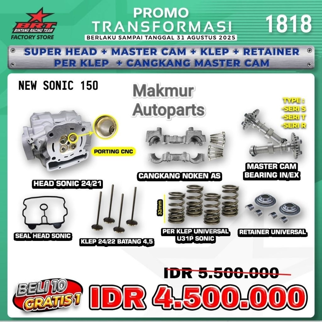Promo Transformasi 1818 BRT Super Head Sonic 24/22 (BINTANG RACING TEAM BRT)