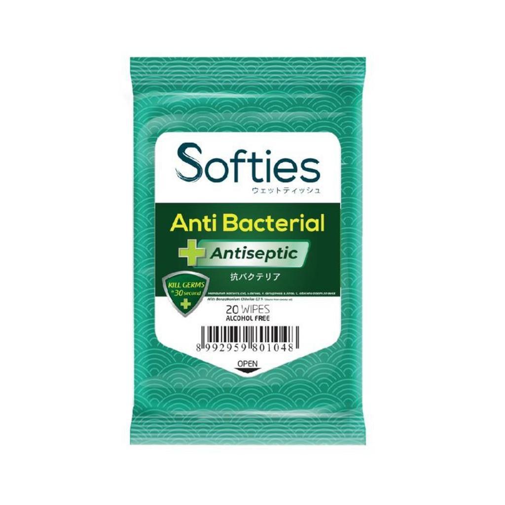 Softies Tisu Basah Anti Bacterial Antiseptic 20 Wipes Tissue Membersihkan Kuman Membersihkan Bakteri