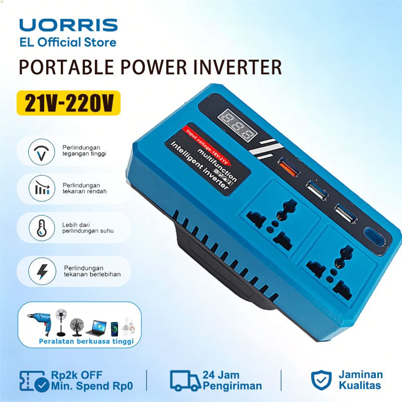 UORRIS Power Inverter Plus 21V ke 220V 150W - 3 USB Baterai Makita soket konverter daya multifungsi 
