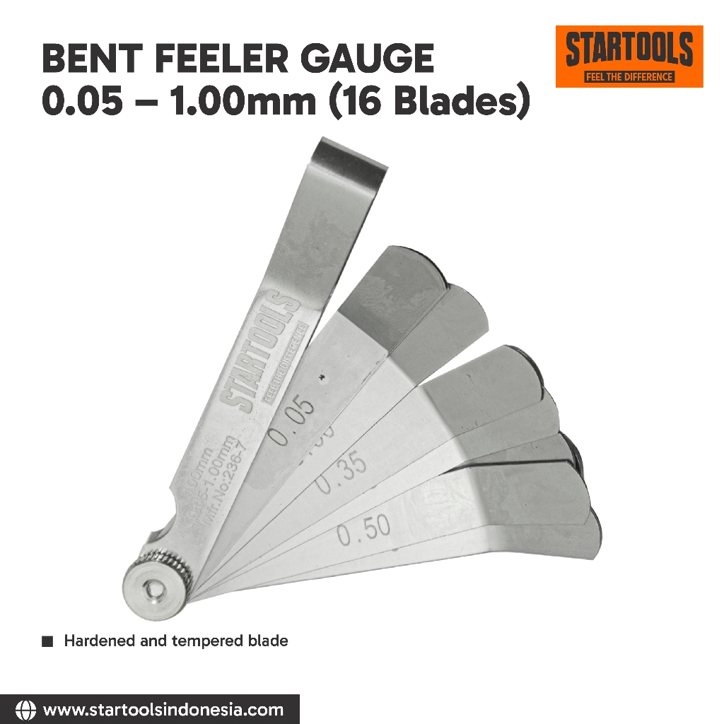 STARTOOLS Bent Feeler Gauge Fuller Gauge 16 blade 0,05 - 1,00mm Panjang 4"/ 100mm