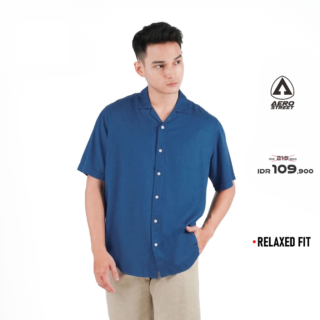 Aerostreet Kemeja Rayon Marva Prussian Blue Hawai Polos Cerah QABAA