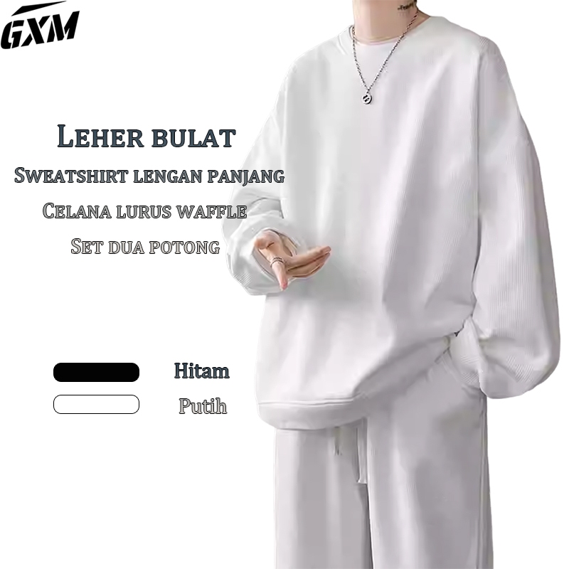 Set Pakaian Olahraga Kasual Bergaya Set 2 Potong: Kaos Oblong Berkerah Bulat Lengan Panjang dengan D