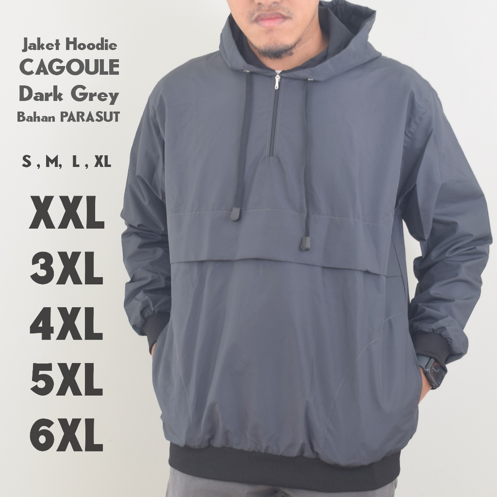 Jaket Parasut Cagoule Jumbo Dark Grey Hoodie S M L XL XXL 3XL 4XL 5XL 6XL Pria Windbreaker Biglab Bi