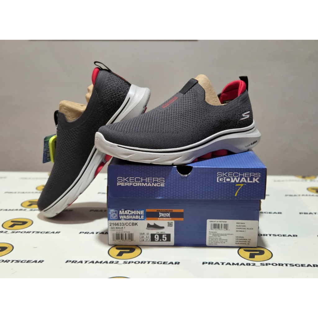 SIZE 43 ( 27.5 CM ) ORIGINAL ASLI SKECHERS GO WALK 7 KNIT SLIP-ON SEPATU PRIA SELOP CASUAL ABU GREY 