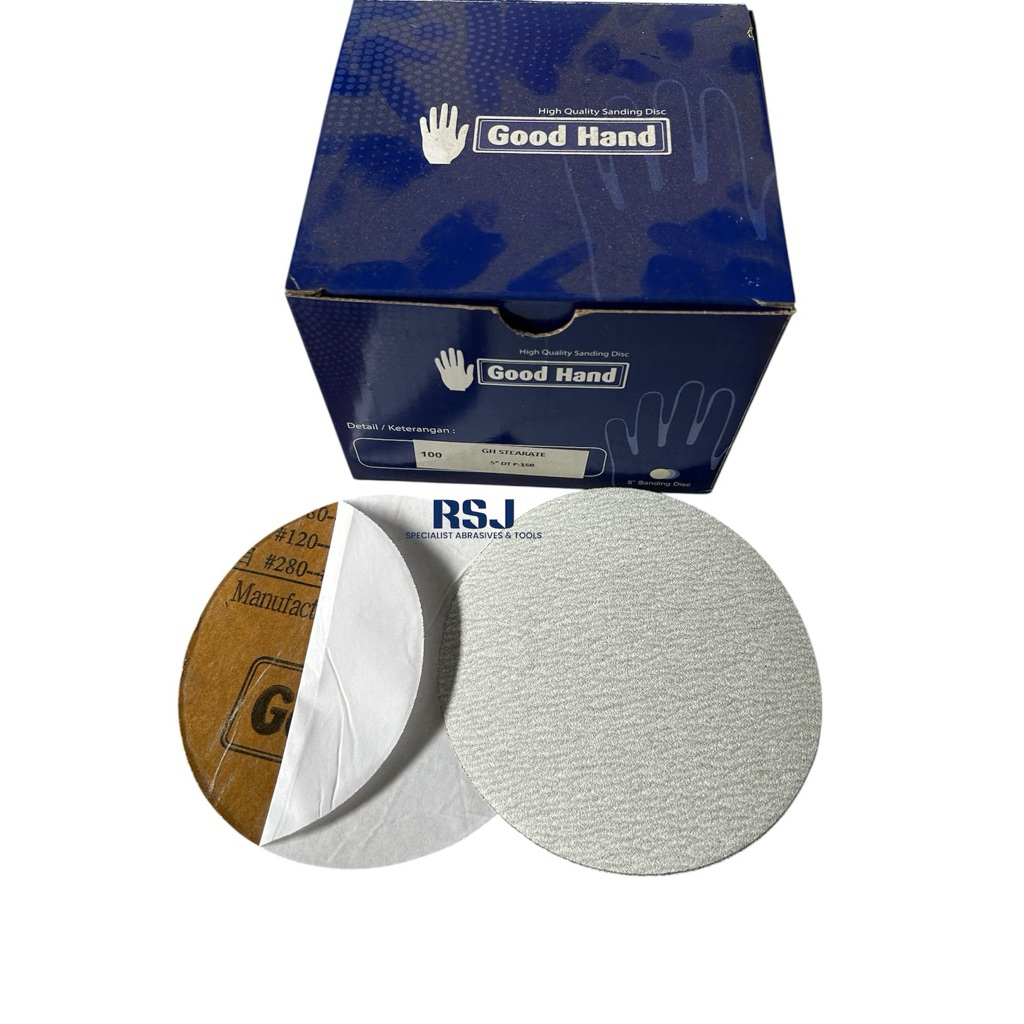 Amplas bulat stikit 5 inch grit 150 GH stearate putih