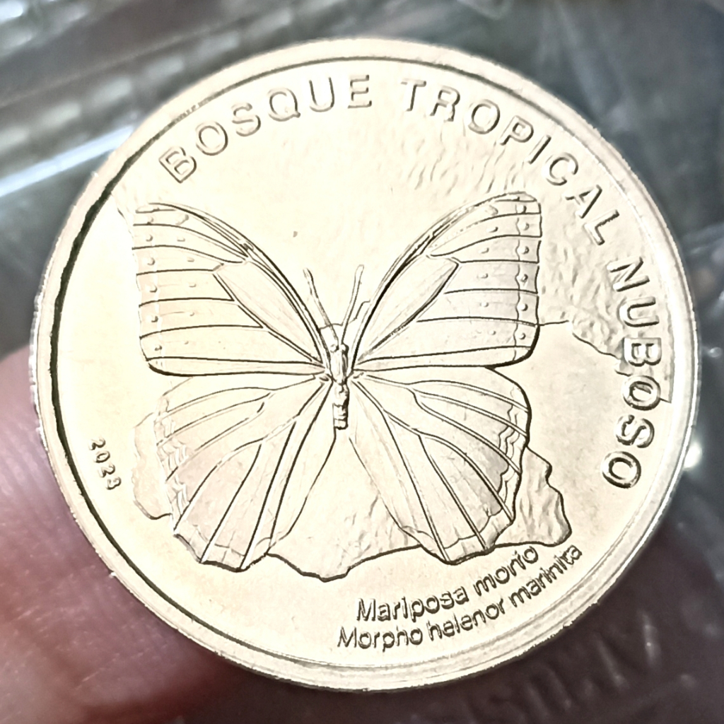 Koin Kuno Costa Rica 50 Colones Menelaus blue morpho