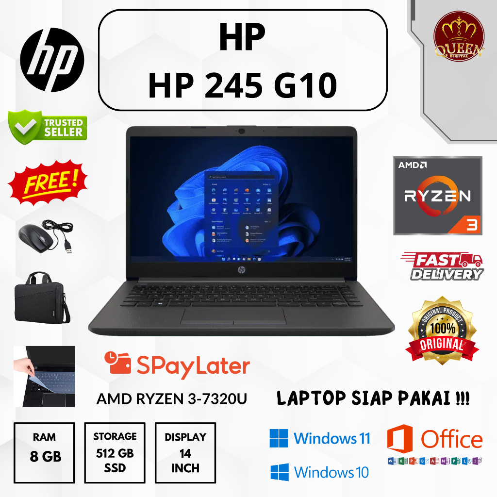 HP 245 G10 | AMD RYZEN 3-7320U | 8GB RAM | SSD 512GB | 14 INCH
