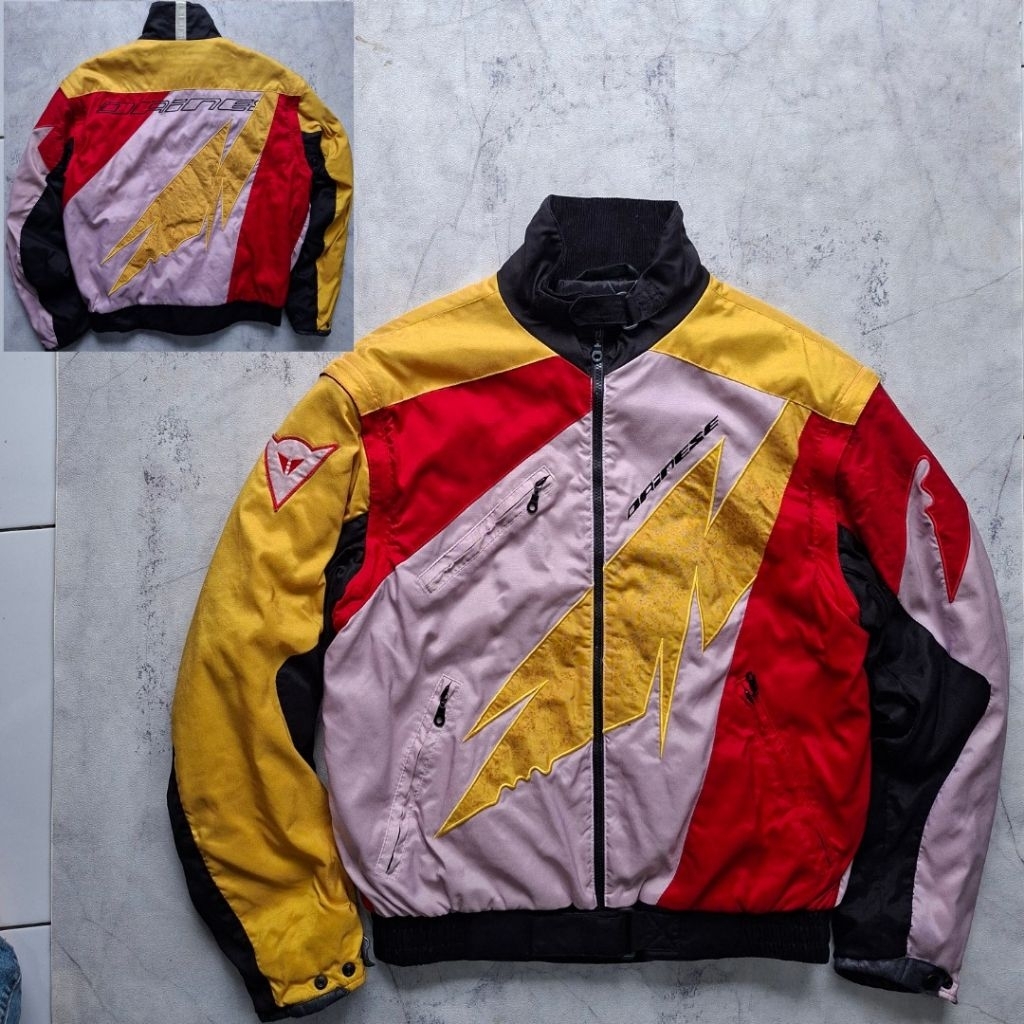 Motor Racing Jaket Vintage Dainese 80s Colur Block (RedYellowSoftpink)