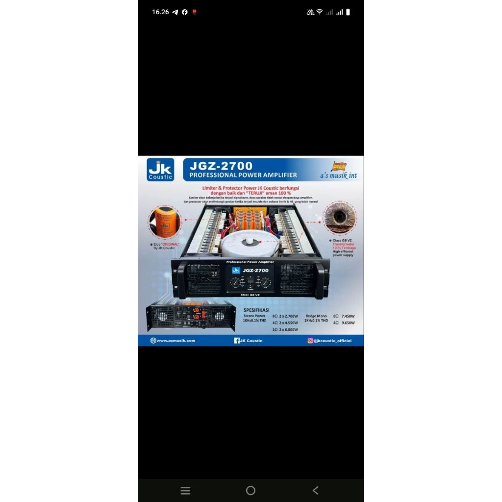 power jk coustic jgz 2700 clas gb vz amplifer JK COUSTIC JGZ 2700 VZ