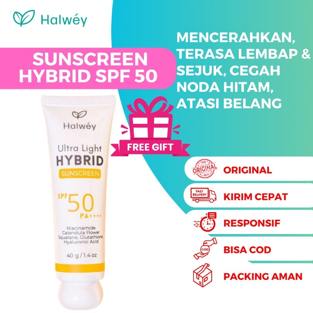 [FREE GIFT] HALWEY HYBRID SUNSCREEN SPF 50 HALAL BPOM