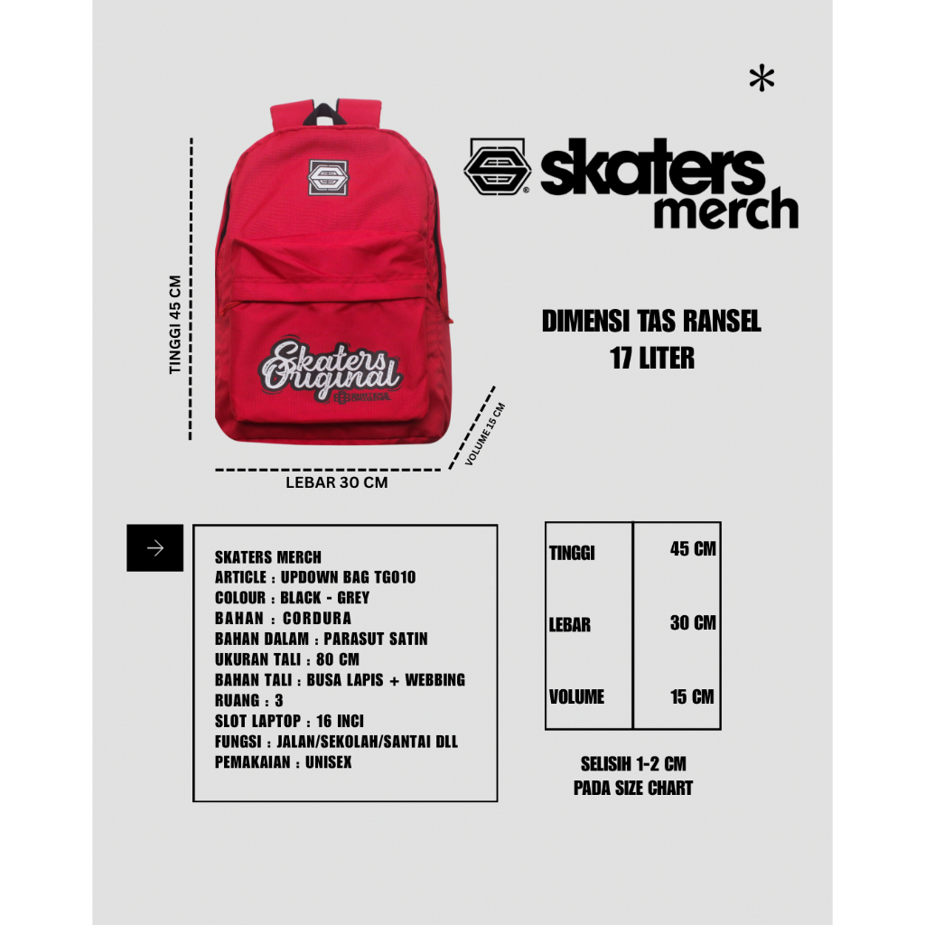 Tas Ransel Skaters TG010 merah