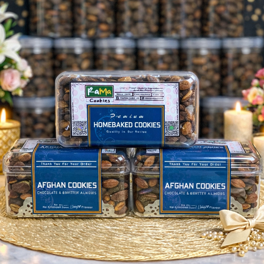 AFGHAN Cookies Crunchy Almond Cokelat Kacang Premium Butter  | Kue Kering Lebaran Spesial | Kemasan Jar 750ml & Hardtop 350gr by RaMaChef