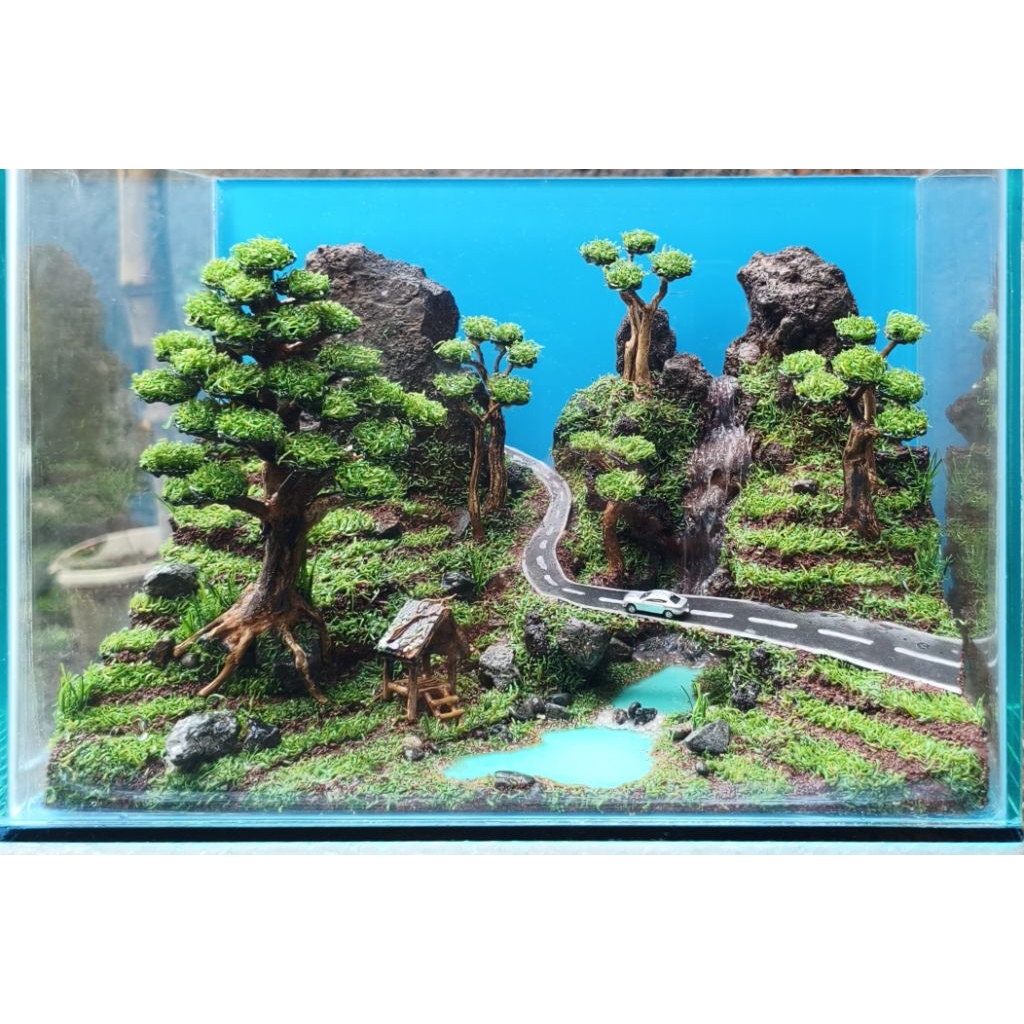 aquascape artifisial ukuran 30x20x20cm tema sawah pegunungan fullset pengiriman gratis exstra packin